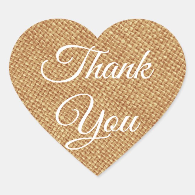 Rustic Brown Burlap Thank You  Heart Sticker (Front)