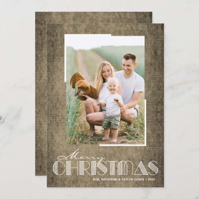 Rustic Brown Christmas Photo Holiday Card (Front/Back)