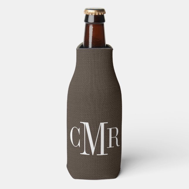 Rustic Brown Classic Monogram Bottle Cooler (Bottle Front)