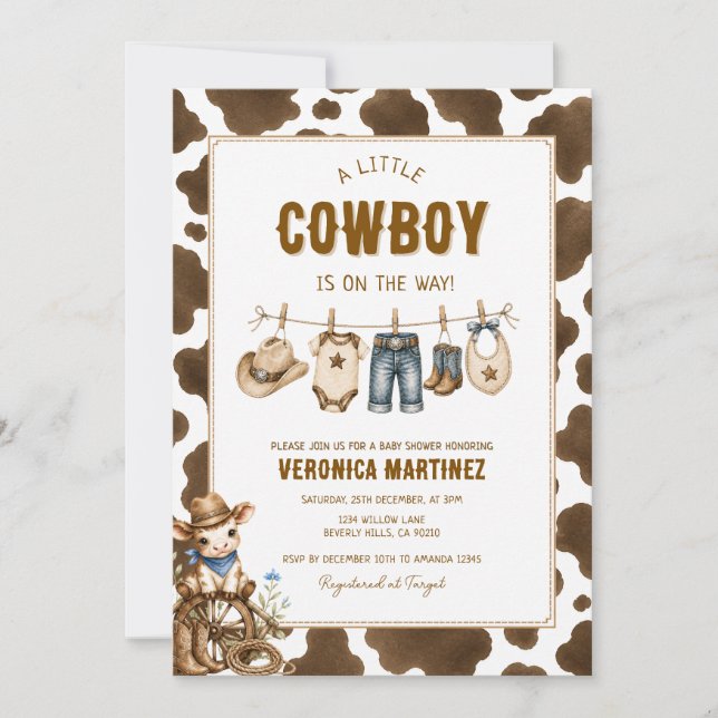 Rustic Brown Cow Print Baby Shower  Invitation (Front)