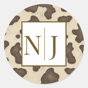 Rustic Brown Cow Print Country Western Rodeo Party Classic Round Sticker