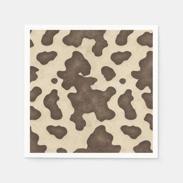 Rustic Brown Cow Print Country Western Rodeo Party Napkin (Front)