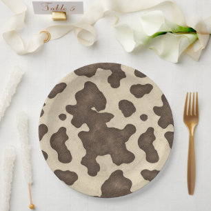 Rustic Brown Cow Print Country Western Rodeo Party Paper Plate