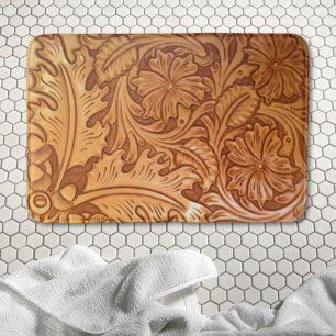 Rustic brown cowboy fashion western leather bath mat