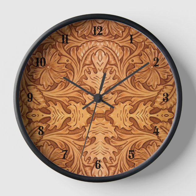 Rustic brown cowboy fashion western leather clock (Front)