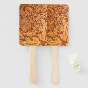 Rustic brown cowboy fashion western leather hand fan