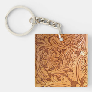 Rustic brown cowboy fashion western leather key ring