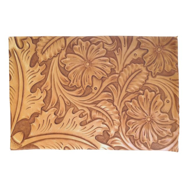 Rustic brown cowboy fashion western leather pillowcase (Front)