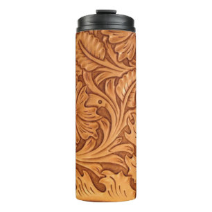 Rustic brown cowboy fashion western leather thermal tumbler