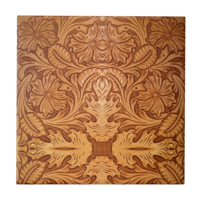 Rustic brown cowboy fashion western leather tile (Front)