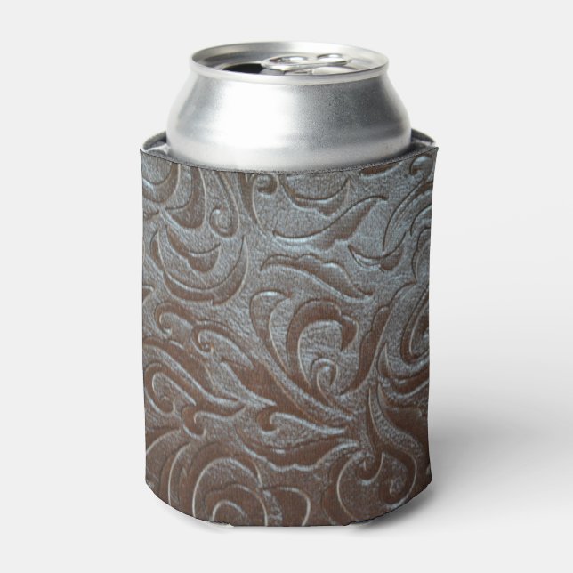 Rustic brown cowboy western country leather can cooler (Can Front)