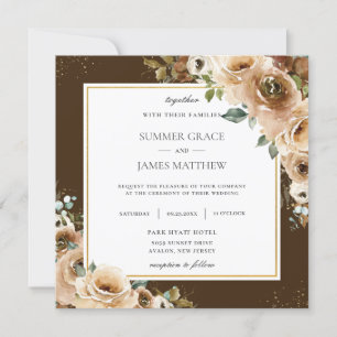 Rustic Brown Cream Floral Greenery Fall Wedding In Invitation