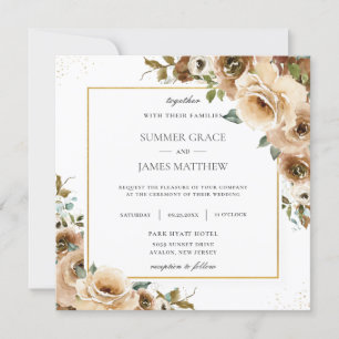 Rustic Brown Cream Floral Greenery Fall Wedding In Invitation