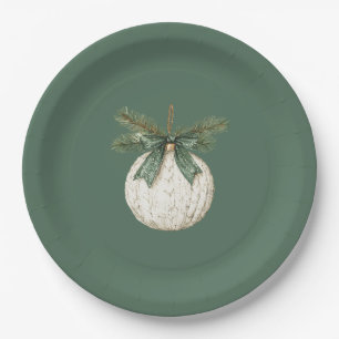 Rustic Brown Cream Green Ornament Christmas   Paper Plate