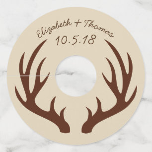Rustic Brown Deer Antlers & Taupe Wedding Wine Glass Tag
