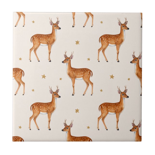 Rustic Brown Deer on Warm Ivory Tile (Front)