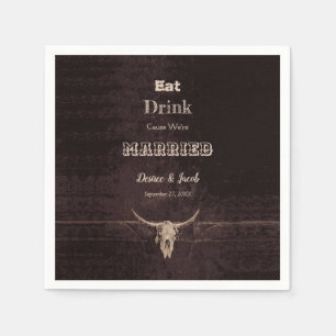 Rustic Brown Eat Drink Married Western Bull Skull Napkin
