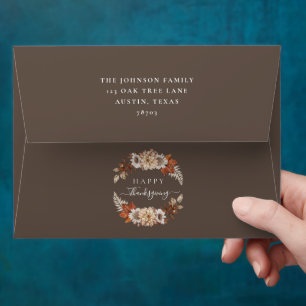 Rustic Brown Fall Floral Happy Thanksgiving Envelope