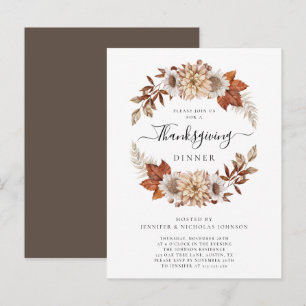 Rustic Brown Fall Leaves Thanksgiving Dinner Invitation Postcard