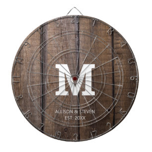 Rustic Brown Faux Wood Family Monogram Customised Dartboard