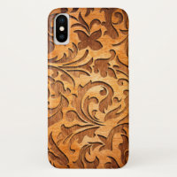 Rustic Brown Faux Wood Floral Swirls Carved