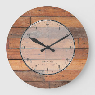 Rustic Brown Faux Wood Planks Pattern Large Clock