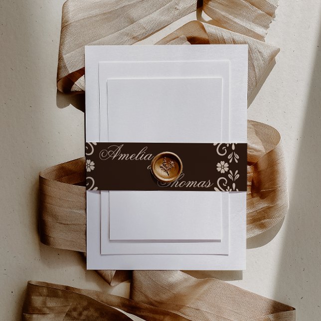 Rustic Brown Floral Wedding  Invitation Belly Band (Creator Uploaded)