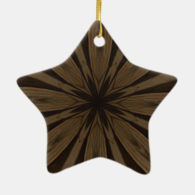 Rustic Brown Flower Kaleidoscope Design Ceramic Tree Decoration (Back)