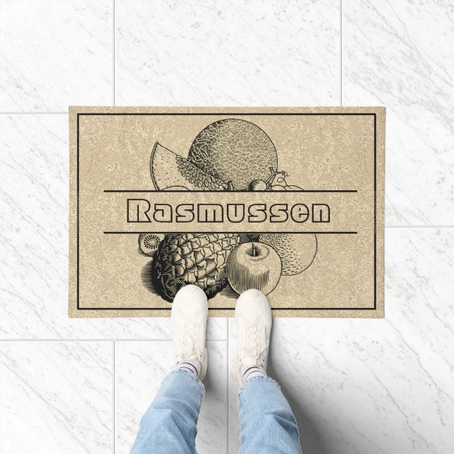 Rustic Brown Fruit Variety Custom Name Welcome Doormat (Indoor)