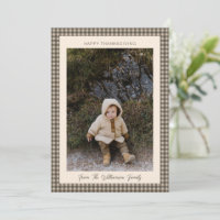 Rustic Brown Gingham Thanksgiving Family Photo