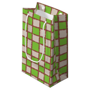Rustic Brown Green Chequered Chequerboard Pattern Small Gift Bag