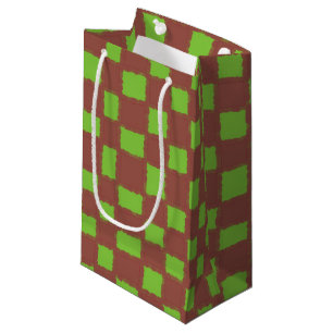 Rustic Brown Green Chequered Chequerboard Pattern Small Gift Bag