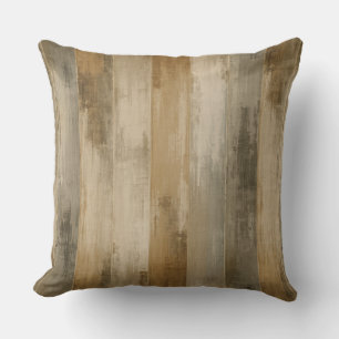 Rustic Brown Grey Beige Weathered Barnwood Stripe Cushion