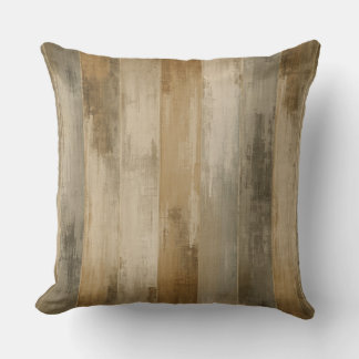 Rustic Brown Grey Beige Weathered Barnwood Stripe Cushion