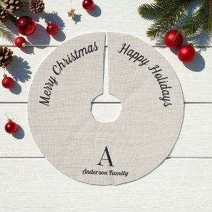 Rustic Brown Grey Family Name Christmas Tree Skirt