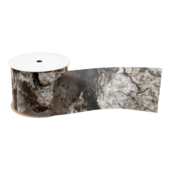 Rustic Brown Grey Tree Bark Texture Satin Ribbon (Spool)