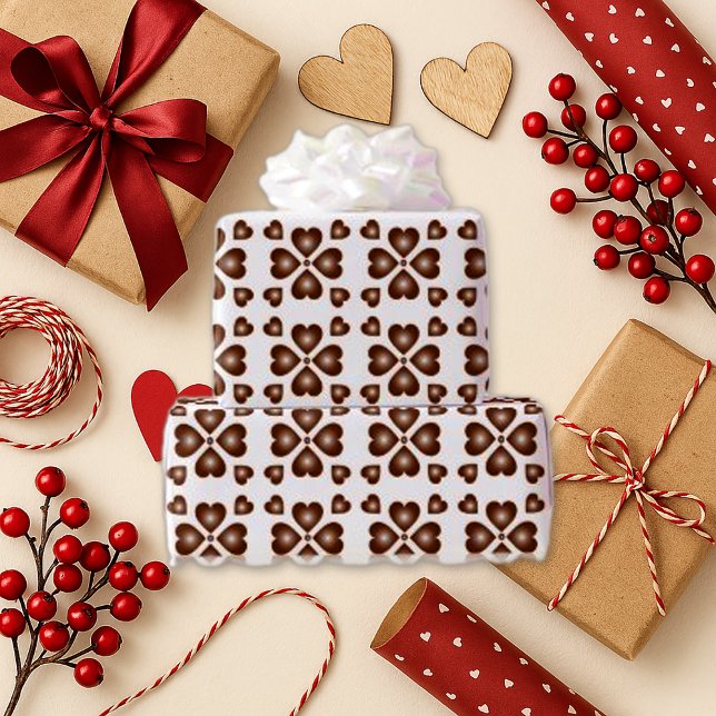 Rustic Brown Heart Floral White Wrapping Paper (Creator Uploaded)