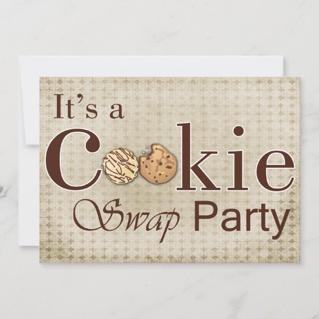 rustic brown Holiday Cookie swap party invitation (Front)