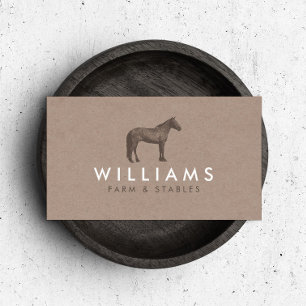 Rustic Brown Horse Etching Logo Farming, Farmers Business Card