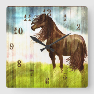 Rustic Brown Horse Painting Wall Clock