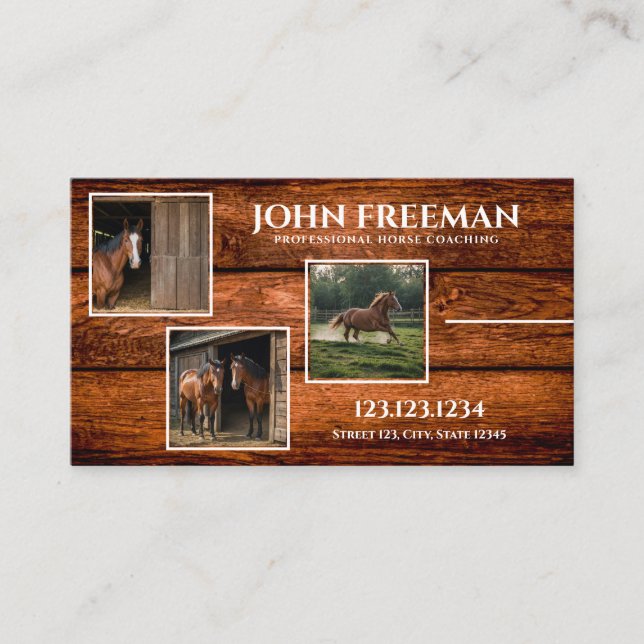 Rustic Brown Horses Photos Equestrian Business Card (Front)