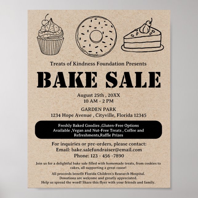 Rustic Brown Kraft Bake Sale Poster (Front)