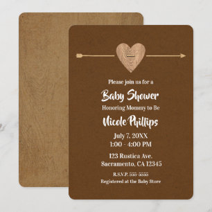 Rustic Brown Kraft Heart Arrow Barn Baby Shower Invitation