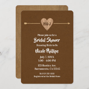 Rustic Brown Kraft Heart Arrow Barn Bridal Shower Invitation
