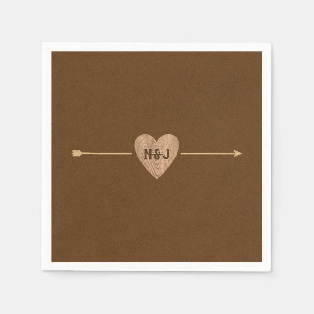 Rustic Brown Kraft Heart Arrow Bridal Shower Napkin (Front)