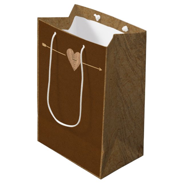 Rustic Brown Kraft Heart Arrow Woodsy Medium Gift Bag (Front Angled)