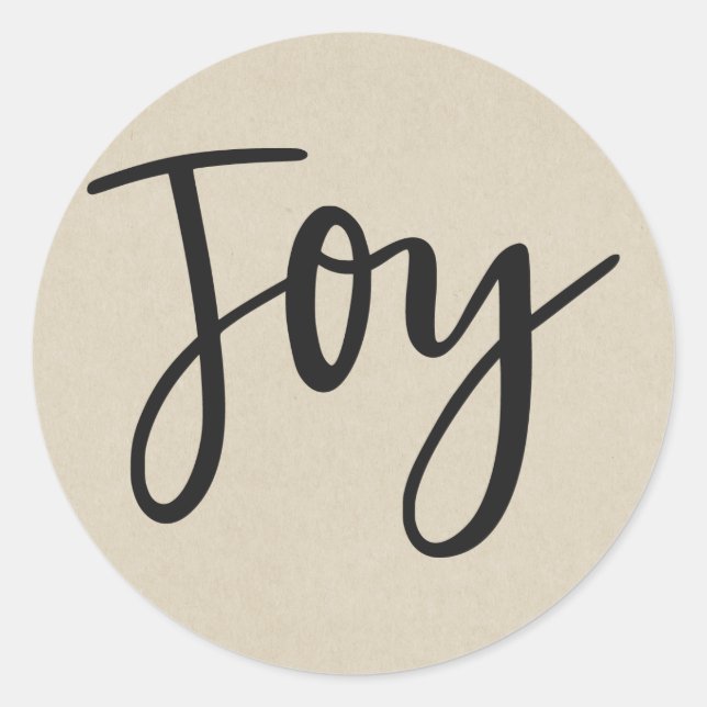 Rustic Brown Kraft Holiday Christmas JOY Favour Classic Round Sticker (Front)