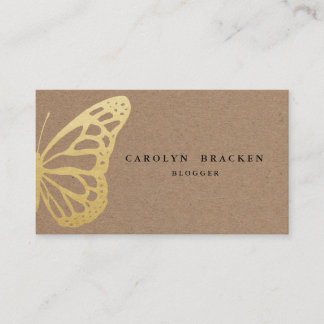 Rustic Brown Kraft Paper Faux Gold Foil Butterfly Business Card