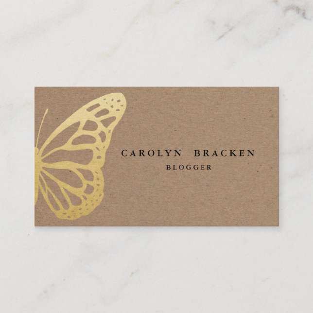 Rustic Brown Kraft Paper Faux Gold Foil Butterfly Business Card (Front)