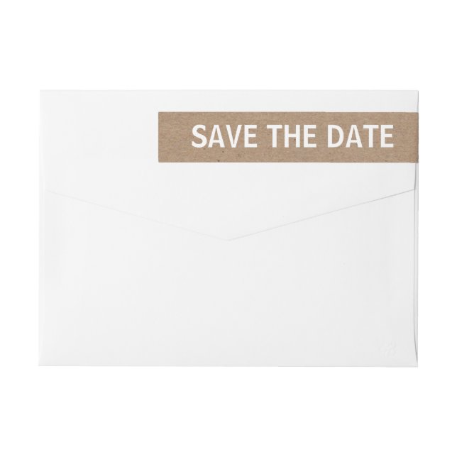 Rustic Brown Kraft Paper Save The Date Wedding Wrap Around Label (Back)